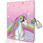 Ginmlyda Girls Diary With Lock For Kids, 7X5.25 Inches 112 Lined Pages Secret Unicorn Notebook For Girls Journal With Lock For K