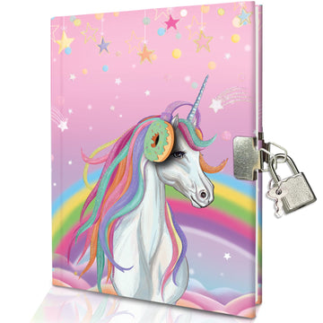 Ginmlyda Girls Diary With Lock For Kids, 7X5.25 Inches 112 Lined Pages Secret Unicorn Notebook For Girls Journal With Lock For K