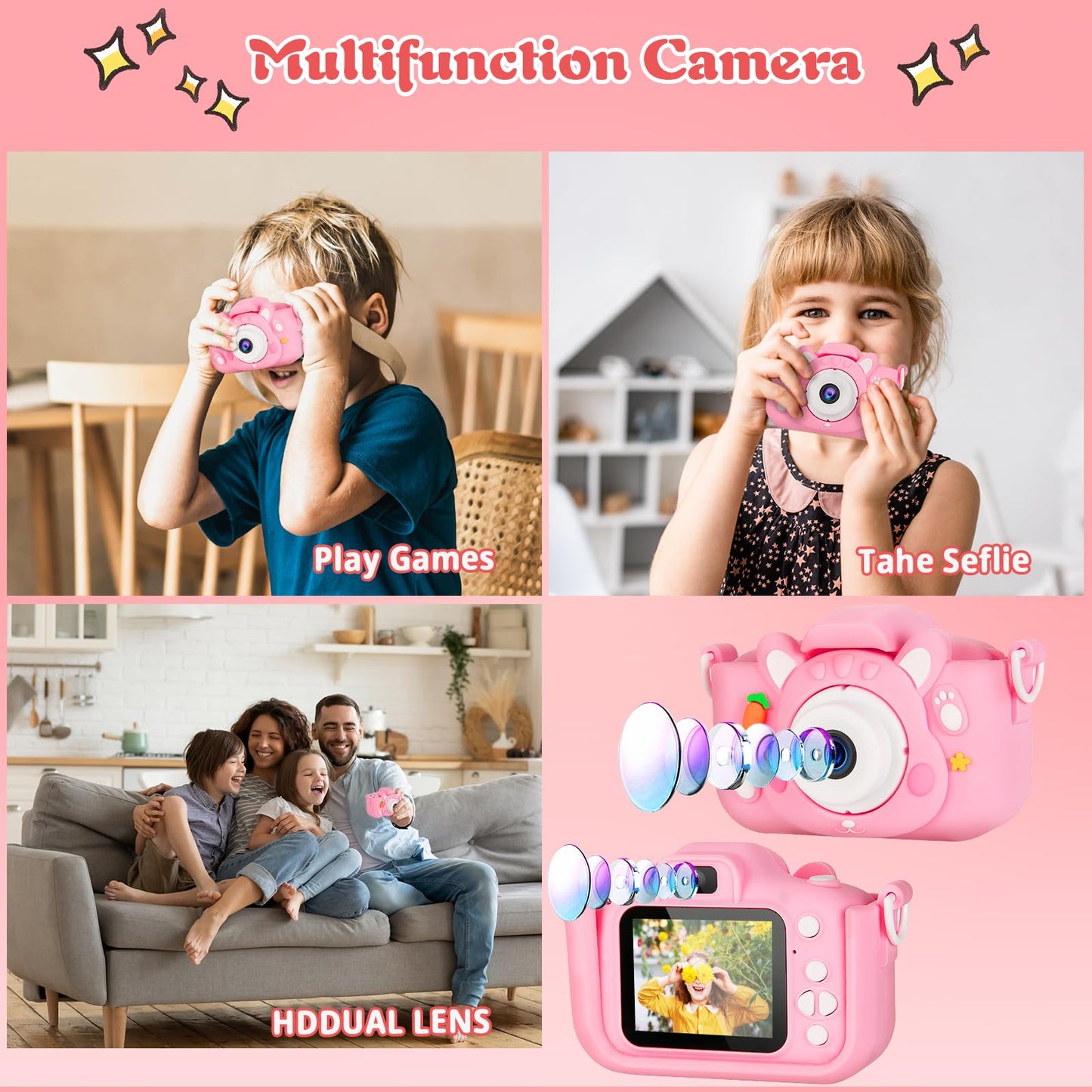 Kids Camera For Boys And Girls, Acixx Digital Camera For Kids Toy Gift, Toddler Camera Christmas Birthday Gifts For Age 3-12 With 32Gb Sd Card, Video Recorder 1080P Ips 2 Inch(Pink)
