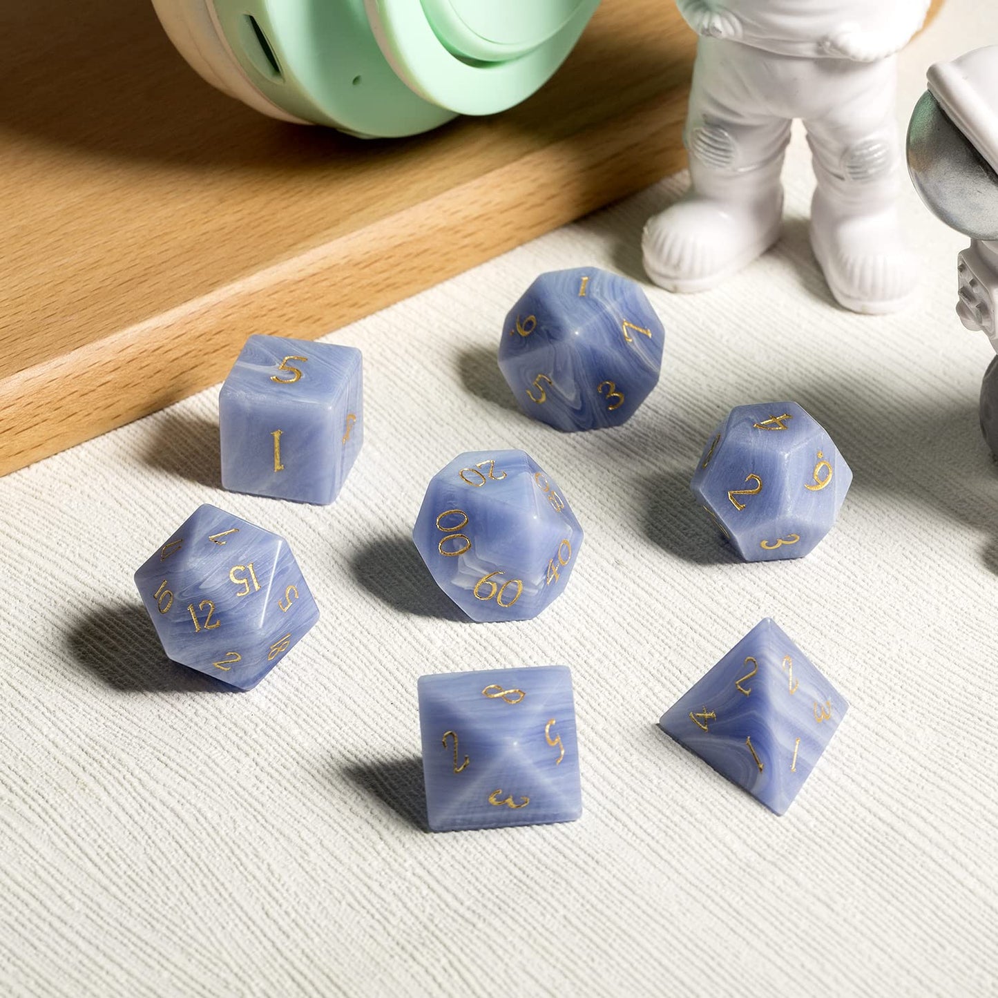 Stone Dice Set D&D, DNDND 7 PCS DND Dice with Gorgeous Gift Case for Dungeons and Dragon Tabletop Game (Purple Agate)
