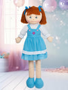 Love & Hug 36' Huggable Soft Doll | Blue Dress| Stuffed Plush Doll With Blue Dress And Soft Yarn Hair | Baby Doll Soft Toy For Kids And Toddlers To Love And Hug, Birthday Gift (Blue)