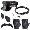 Beefunny Biker Costume Accessories Biker Cap Sunglasses 70s 80s Steam Punk Roker Party Dress Unisex (C)