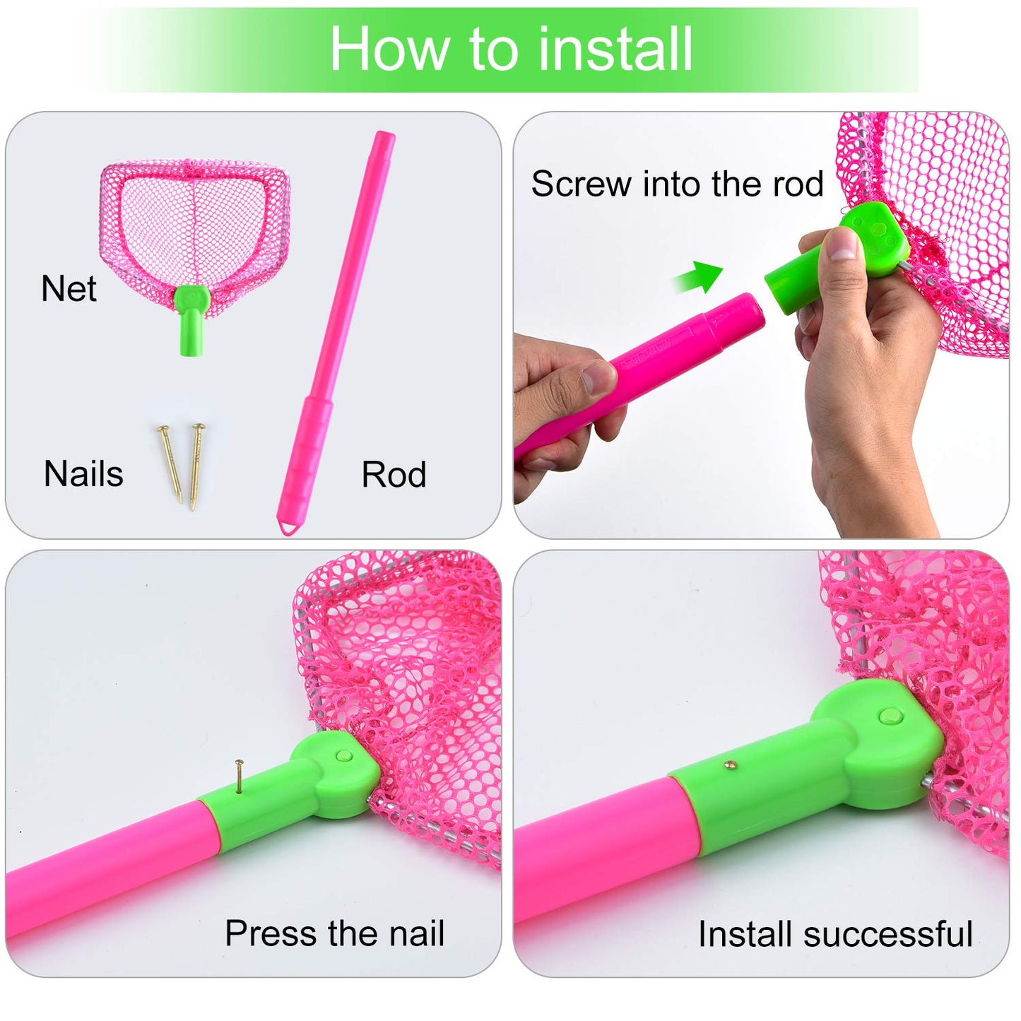 Coopay 4 Pieces Kids Fishing Net Catching Bug Nets Fish Butterfly Nets Beach Toys For Kids Outdoor Playing (Orange, Rose Red)