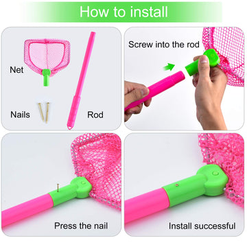 Coopay 4 Pieces Kids Fishing Net Catching Bug Nets Fish Butterfly Nets Beach Toys For Kids Outdoor Playing (Orange, Rose Red)