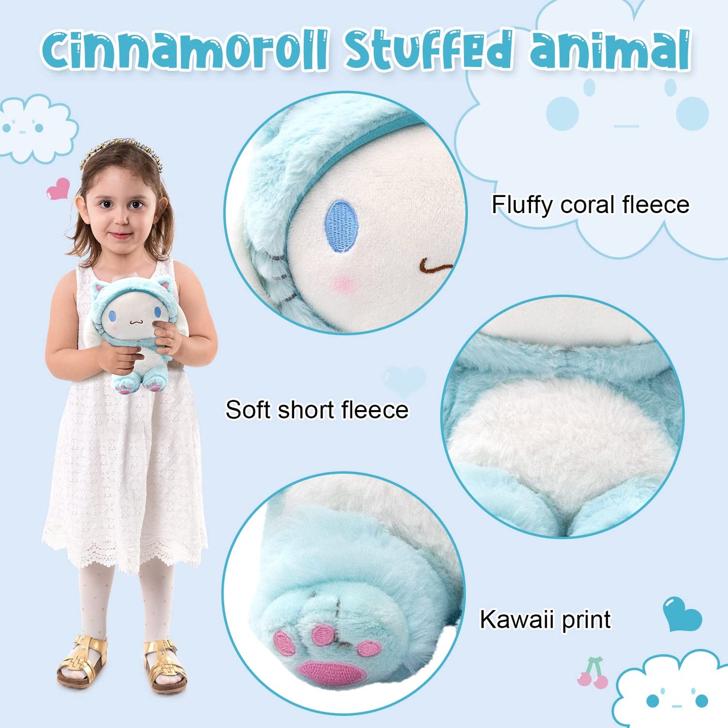 Maikerry Cinnamoroll Plush Doll 8 - Cute Kitty My Melo Anime Figure Toy, Perfect for Kids Birthday & Easter Gifts, Blue