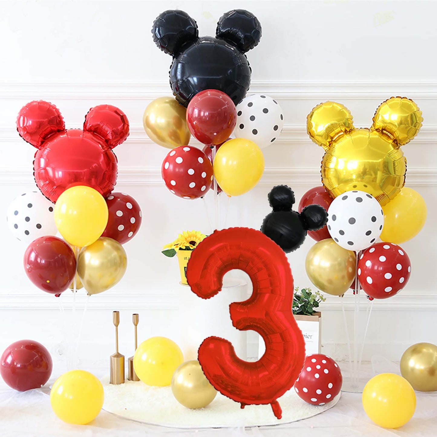 Hibilder 2Pcs Set, Red Number 8 & Mini Mouse Head Balloon, 40Inch, Aluminum, Novelty Pair, Birthday, Baby Shower, Anniversary, U
