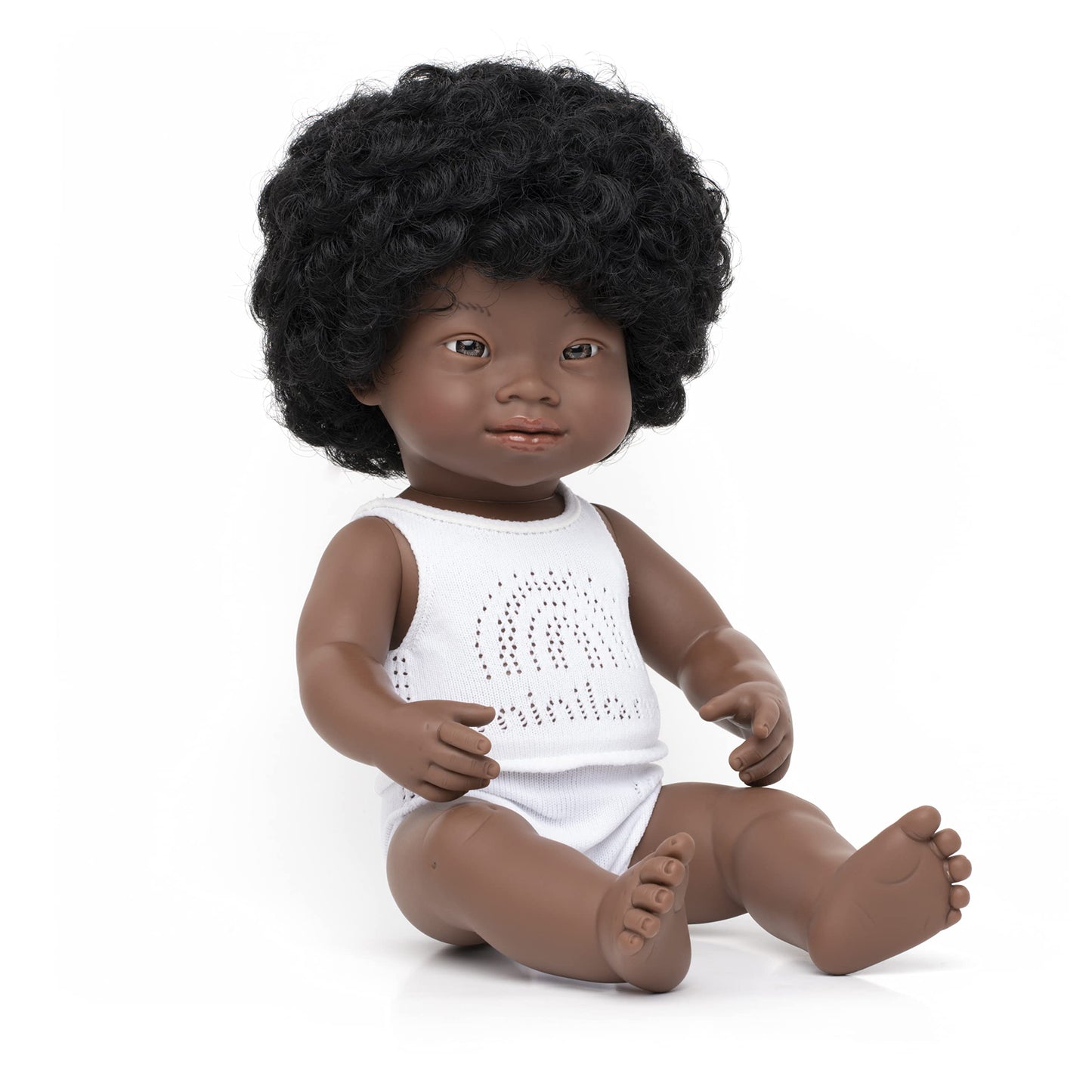 Miniland Doll 15'' African With Down Syndrome Girl (Box) - Made In Spain, Anatomically Correct, Quality, Inclusion
