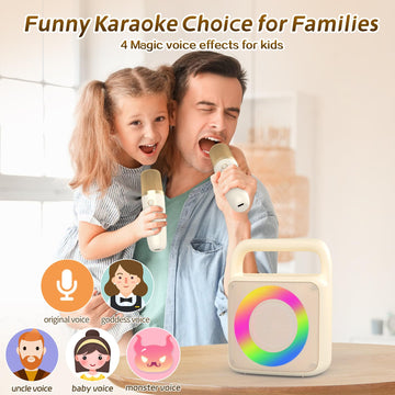 Meguo Karoke Machine With 2 Wireless Mics,Portable Karaoke Microphone Toys With Colorful Lights And Magic Voices For Camping Par
