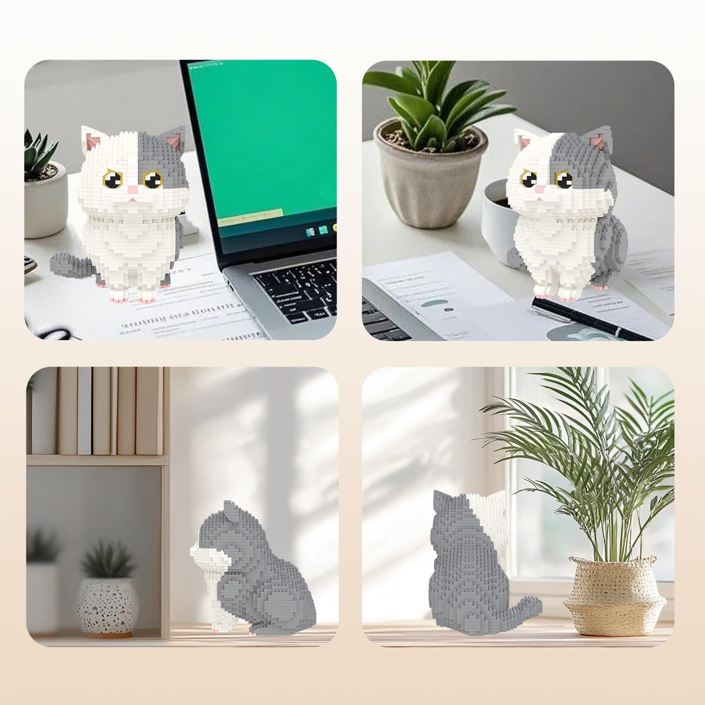 Larcele Micro Building Blocks Set, Diy Mini Building Toy Bricks For Age Over 12 Years, 1412 Pieces Kljm-05 (Munchkin Cat-Grey)