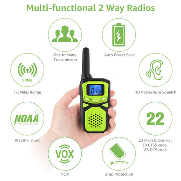 Woktok Adult Walkie Talkies Long Range Rechargeable Portable Two-Way Walkie Talkie, Camping Gear, Sos Sirens, Noaa Weather Alarms, Kid'S Toys, Easy-To-Use Walkie Talkies,2 Packs(No Batteries)