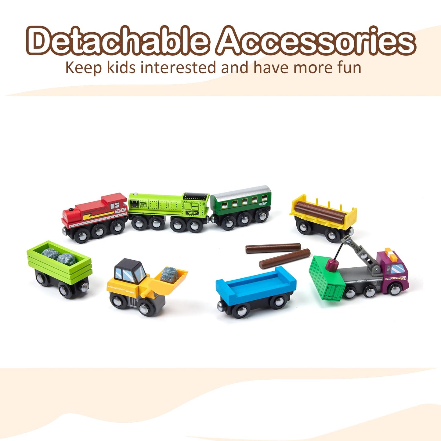Wooden Train Set For Toddlers Magnetic Train Car Toys For Toddler, Montessori Toys, Accessories Fits Melissa And Doug, Fits Brio