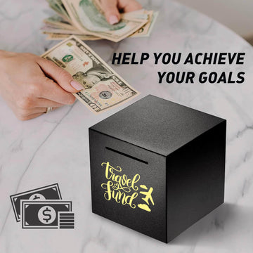Piggy Bank Made Of Stainless Steel, Piggy Banks For Adults Coin Bank,Can Only Save The Piggy Bank That Cannot Be Taken Out (Travel.Fund(4.72 Inch-Black))