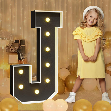 Imprsv Marquee Letters Black 3Ft: Black Party Decor - Light Up Letter J Large 3 Feet Tall - Party Decorations Letter For Birthda