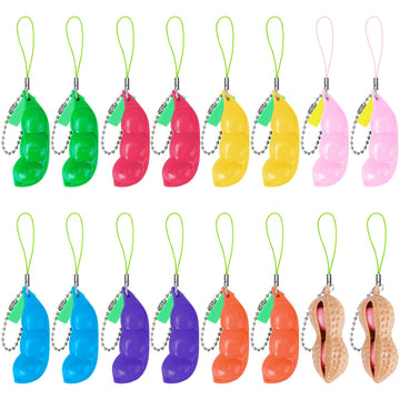 Onest 16 Pieces Squeeze Bean Keychain Fidget Toys Pea Fidget Toys Peanut Fidget Toys Pea Pod Sensory Fidget Toys Keychain Fidget