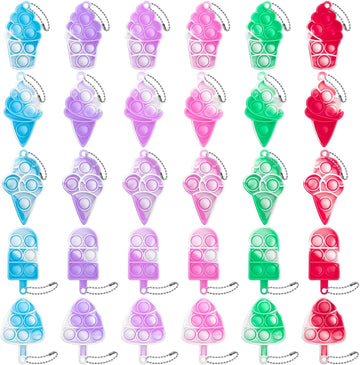 30Pcs Christmas Mini Pop Keychain Fidget Toys, Christmas Day Gifts For Kids Mini Pop Bubble Christmas ,Party Favors Silicone Fidget Keychain Fidget Toy