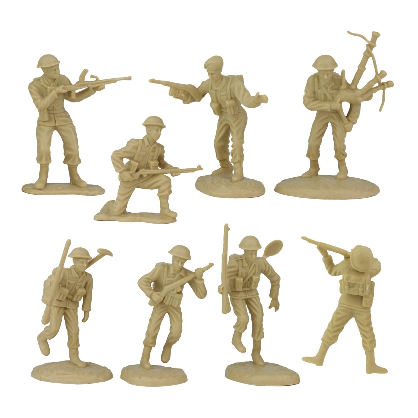 BMC Toys WW2 D-Day Plastic Army Men Set - 34 Soldier Figures, Medium Size, Od Green/Tan/Gray, Model BMC-40024