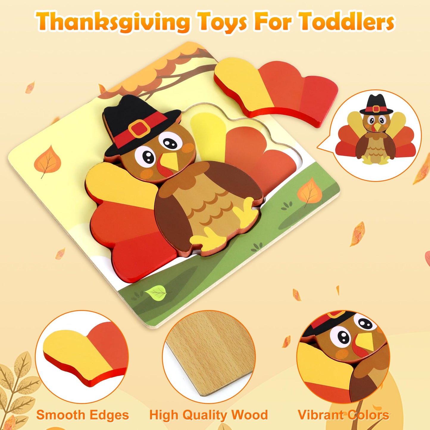 6 Pack Thanksgiving Wooden Puzzle For Toddlers, Thanksgiving Toys Jigsaw Puzzles For Thanksgiving Activities Party Favors Games Kids Boys Girls Thanksgiving Gifts Supplies
