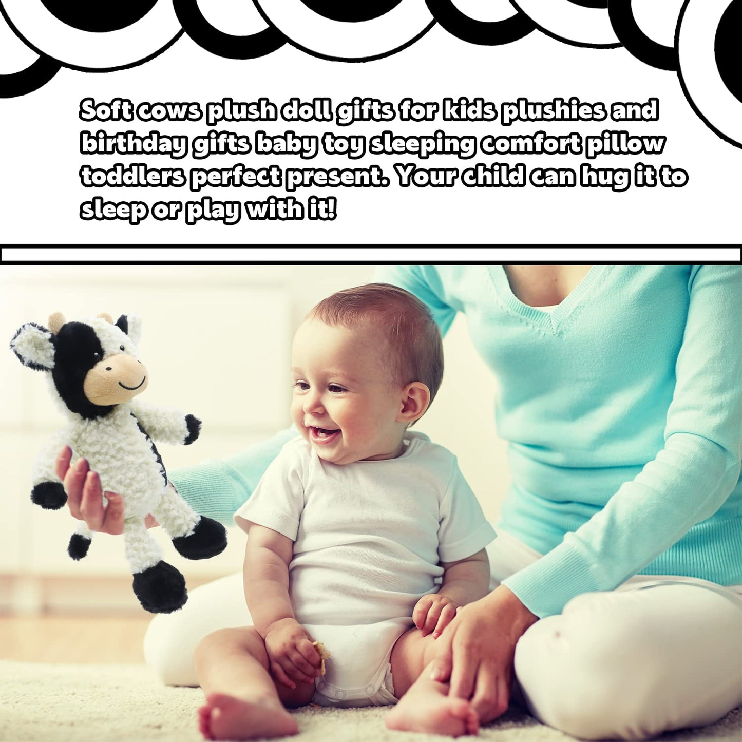 Religes 9' Cute Cow Stuffed Animals Soft Cuddly Cow Plush Stuffed Animal Birthday Gifts For Boys And Girls, Plush Animal Decorations (Cows - Sitting-Red Coat)