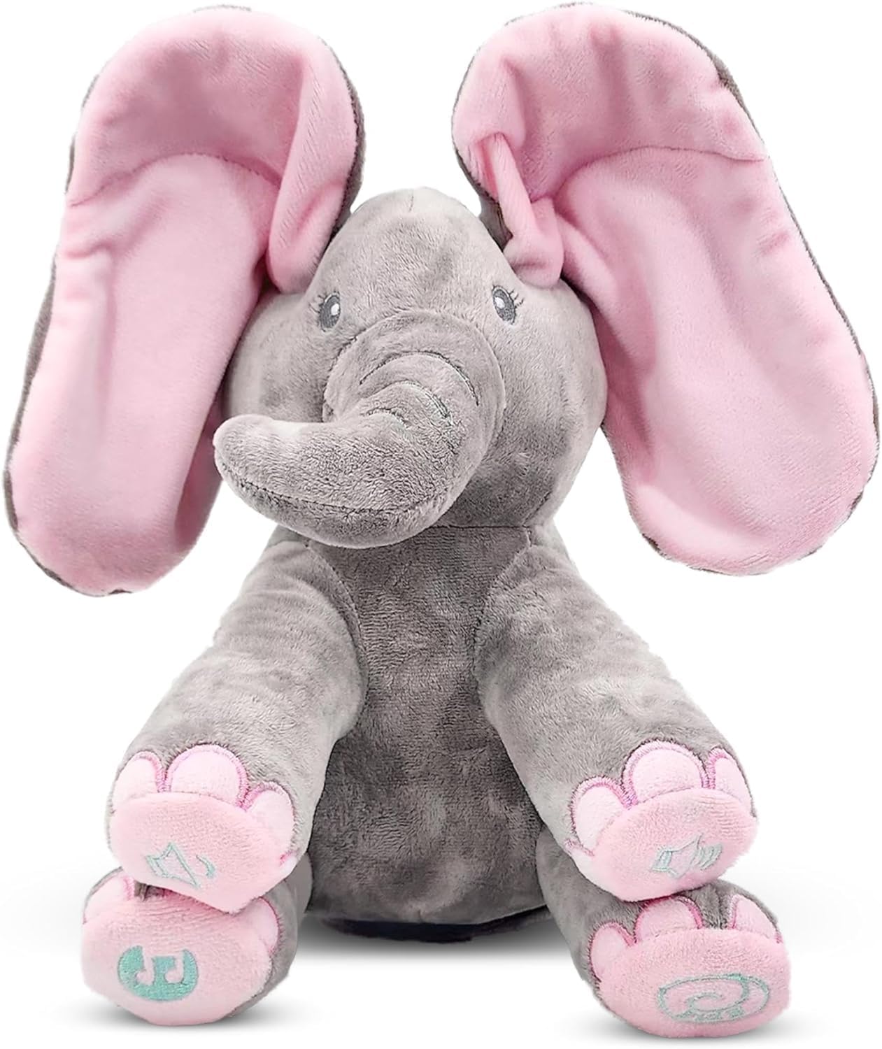 Jasyxo PeekABoo Musical Elephant Plush Toy For Babies, Soft Stuffed Animal With Floppy Moving Ears, Singing Interactive Toy Fo