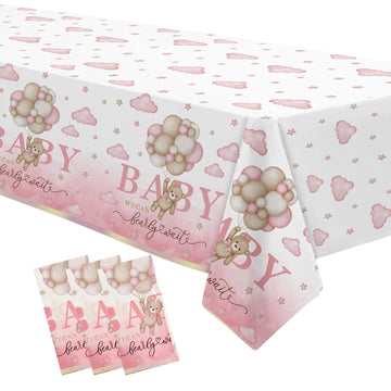 Xenorik Pink Bear Baby Shower Tablecloth Decorations - Disposable Bear We Can Bearly Wait Baby Shower Decorations Table Cover Pa