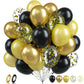 Biapian Black And Gold Balloons, 60Pcs Black Gold Birthday Balloons, 12 Inch Metallic Gold Confetti Balloons Pearl Gold Black La