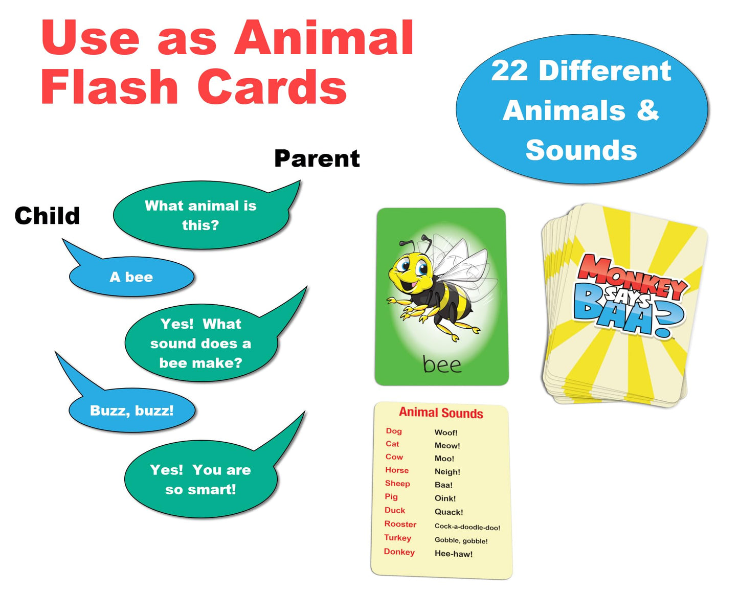 Monkey Says Baa?, An Animal Matching Game For Kids Ages 4 And Up – Play Traditional Matching Or Match To Mimicked Animal Sounds – Perfect Preschool Learning Activities And Classroom Must Have