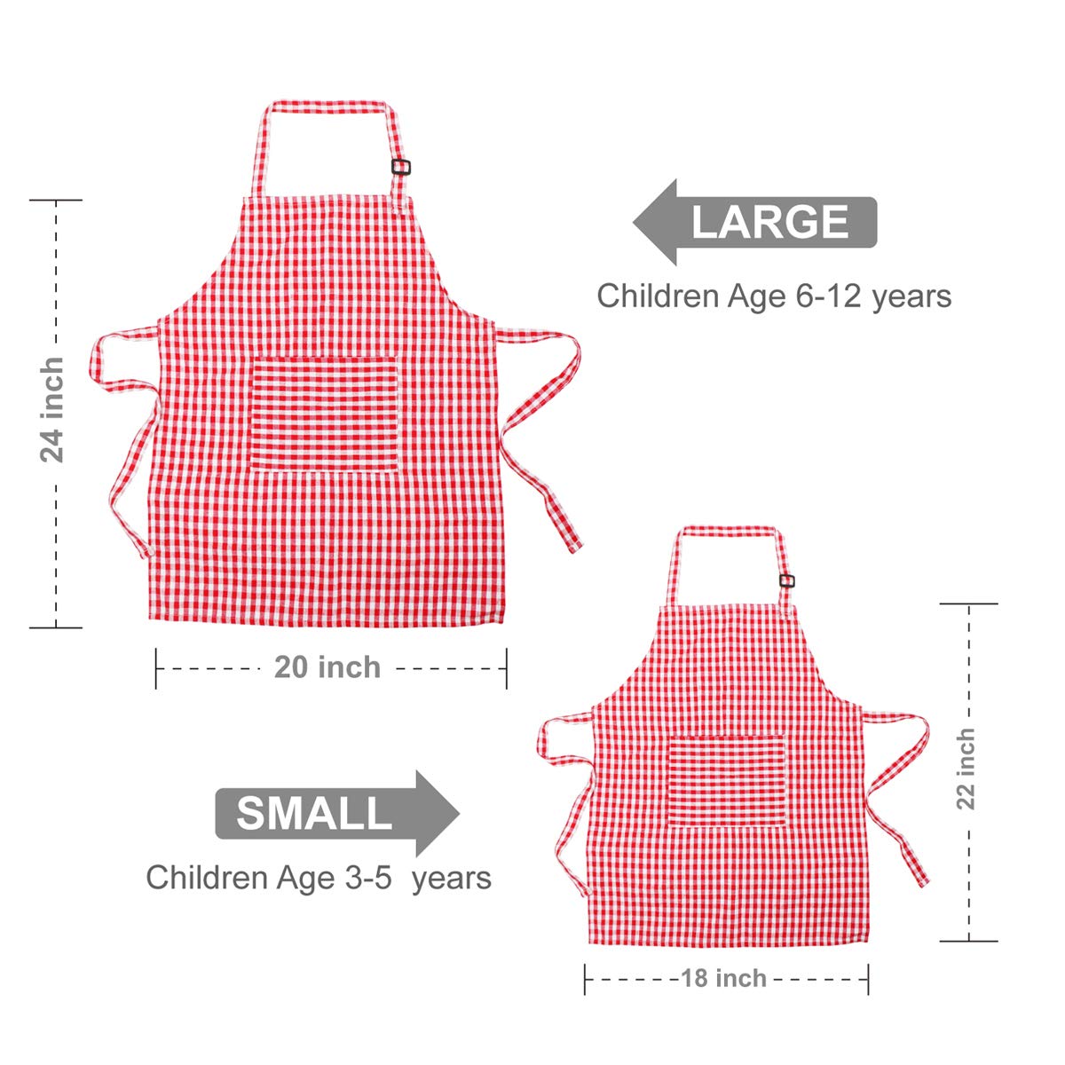 Kids Chef Hat Apron Set, Cute Children Baby Baking Gingham Aprons with Adjustable Neck Strap and Pockets for Boys and girls Cook