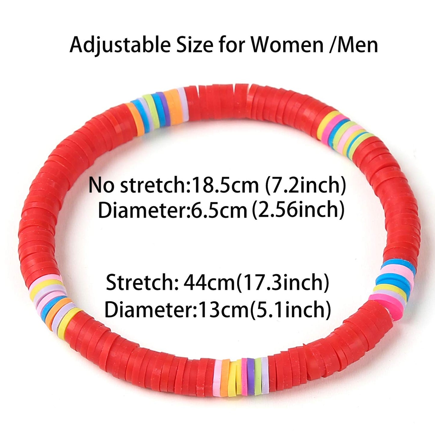 Cooluckday Heishi Surfer Bracelets For Women Boho Beaded Bracelet Friendship Polymer Clay Rainbow Bracelet Stack Vinyl Disc Stac