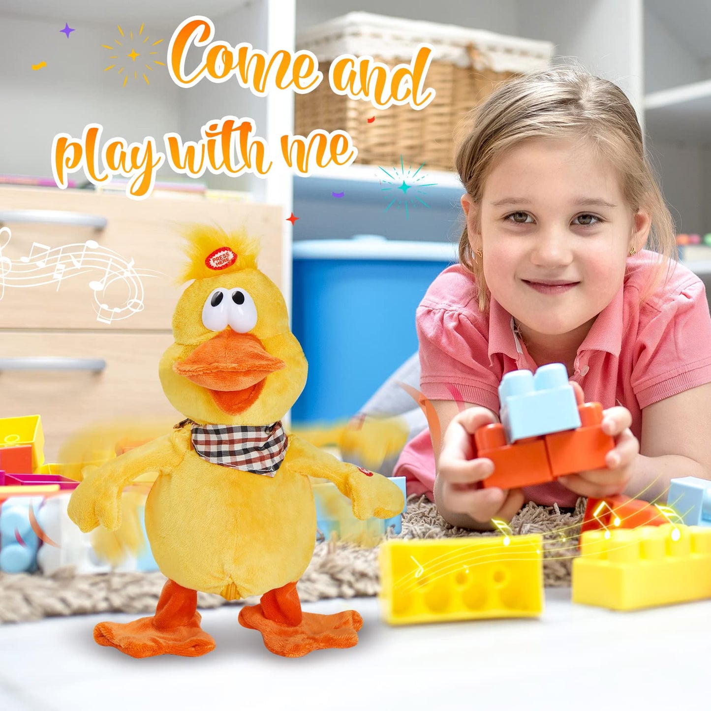 Houwsbaby 12 Electronic Squawking Duck Toy,Electronic Quacking Musical Duck Stuffed Animal,Interactive Walking Singing Waving