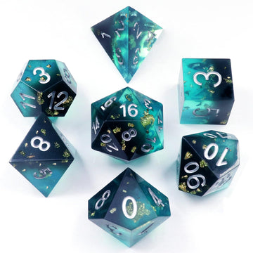 PJOY DND Sharp Edged Dice Set, 7pcs Blue and Black Resin DND Dice Set D&D Polyhedral Dice with Dice Case for Role Playing Dice G