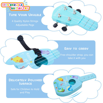 YOLOPLUS+ 17 Inch Kids Ukulele Guitar Toy - 4 Strings, Blue, ABS, Model ukulele-3, Educational Instrument for Toddlers