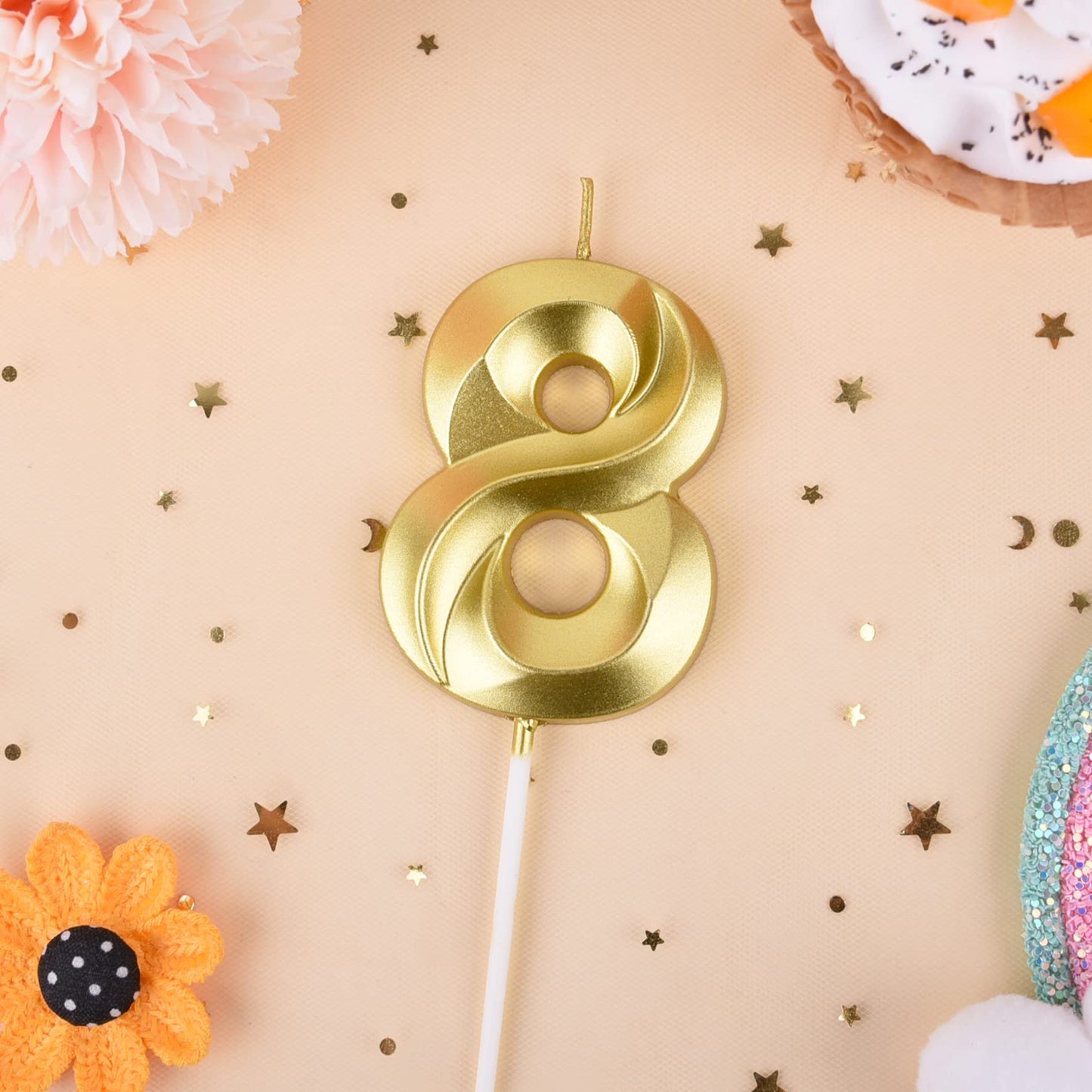 PHD CAKE 2.76 Inch Diamond Gold 8 Number Birthday Candles, Gold Number Candles, Cake Number Candles, Party Celebration