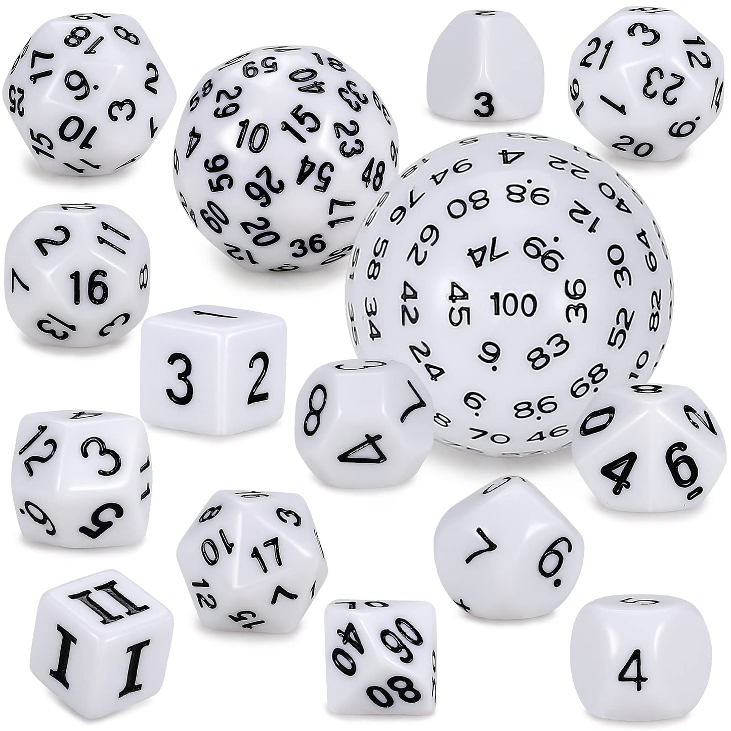 CiaraQ DND Polyhedral Dice Set (15pcs) D4-D100 Game Dice with Dice Bag for Dungeons and Dragons Role Playing Table Games (White