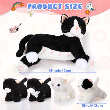 Skylety Nurturing Cat Stuffed Animal With Plush Kittens, Valentine Cat Baby Stuffed For Girls And Boys Plushy Kitty Mommy Cat With 4 Baby Cats For Birthday Party Favors Gifts(Fluffy Style)