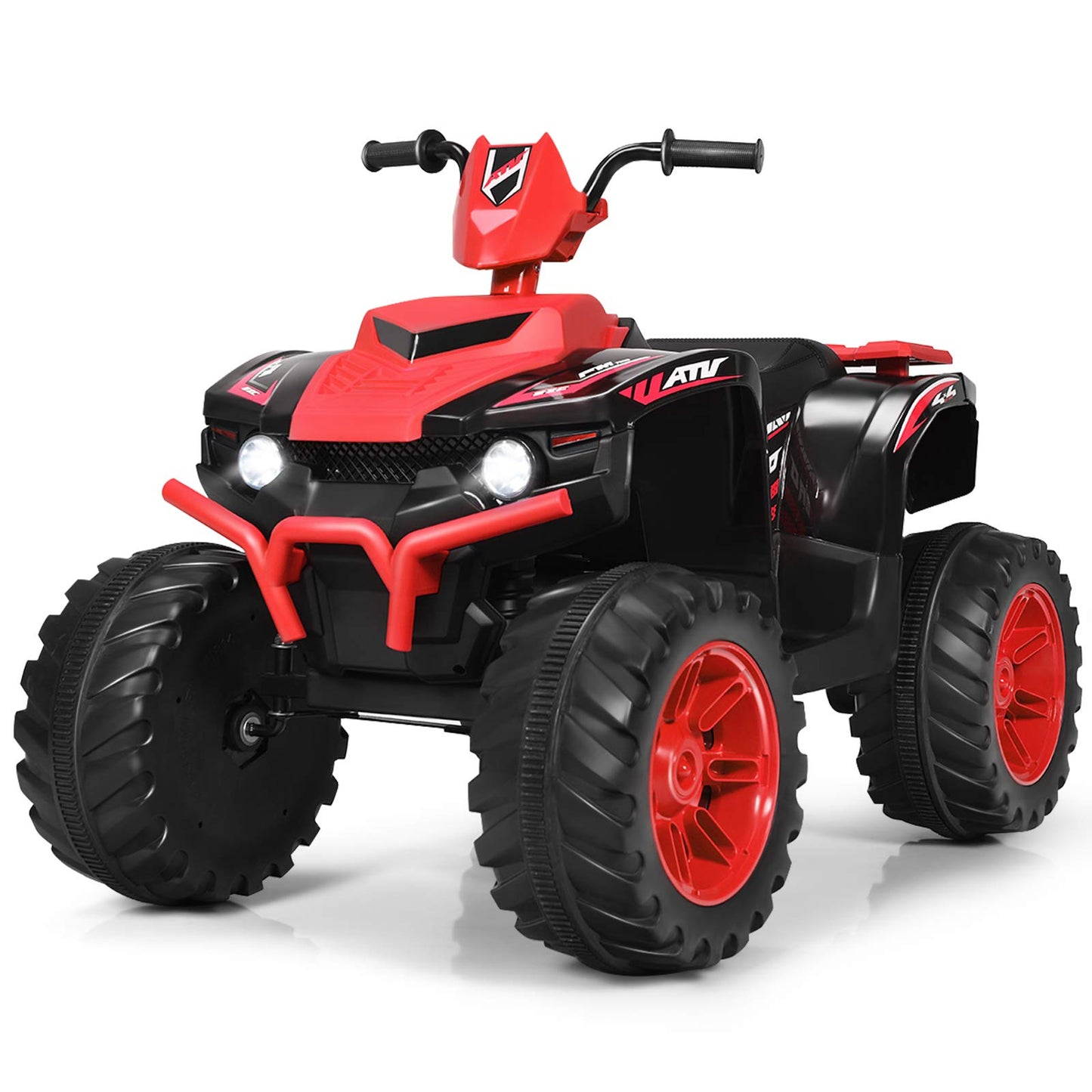 Costzon Kids ATV, 12V Electric Vehicle, Red, 42"x25.5"x29", LED Lights, Treaded Tires, Music & Horn for Boys & Girls