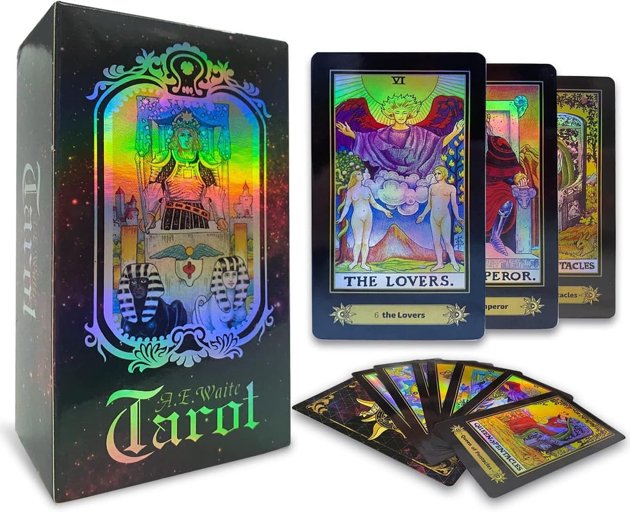 Qq Show Holographic Tarot Cards Deck Future Telling Game With Colorful Box 78 Tarot Card Game With Guidebook For Beginners And P