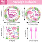 96Pcs Pink Dinosaur Plates And Napkins Party Supplies Watercolor Dinosaur Birthday Party Tableware Set Girls Dino Party Decorati