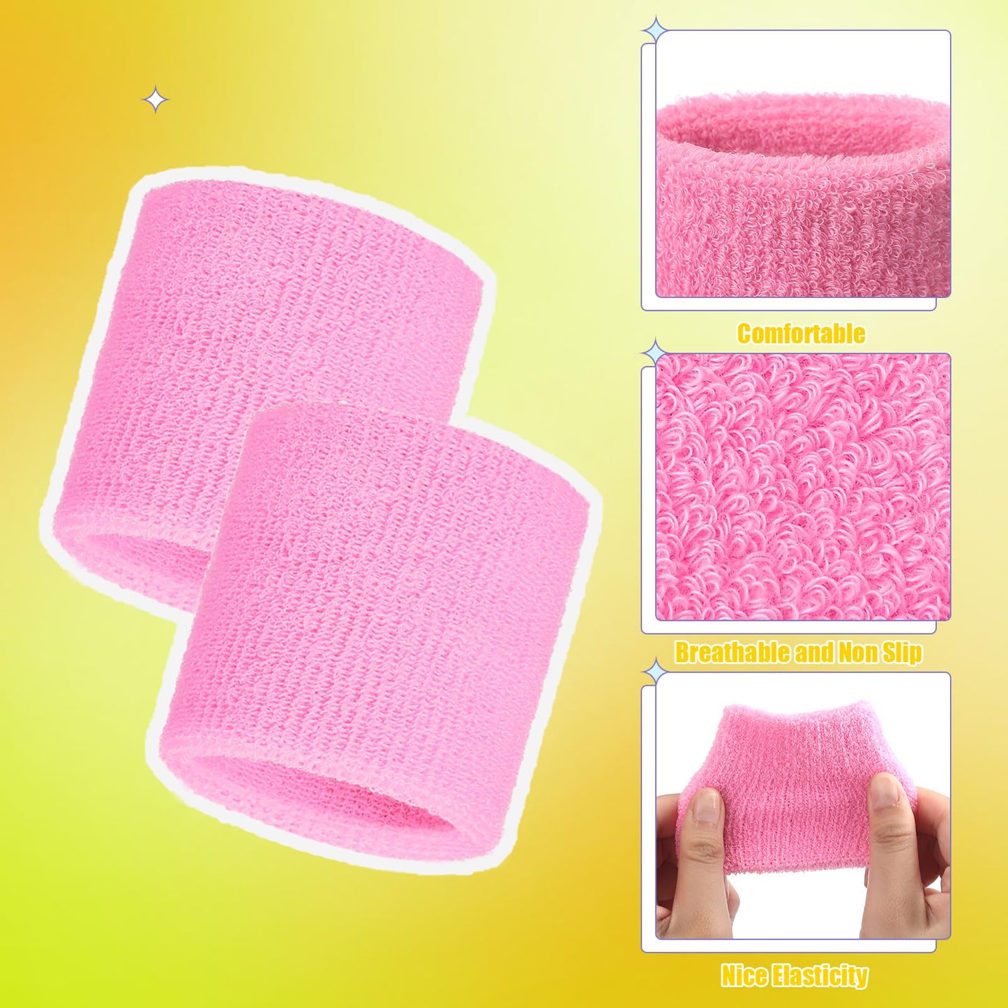 Bememo 24 Pcs Neon Wristbands For Kids End Of The Year Student Gifts Bulk Tennis Wrist Sweatbands 80S Neon Youth Basketball Wris