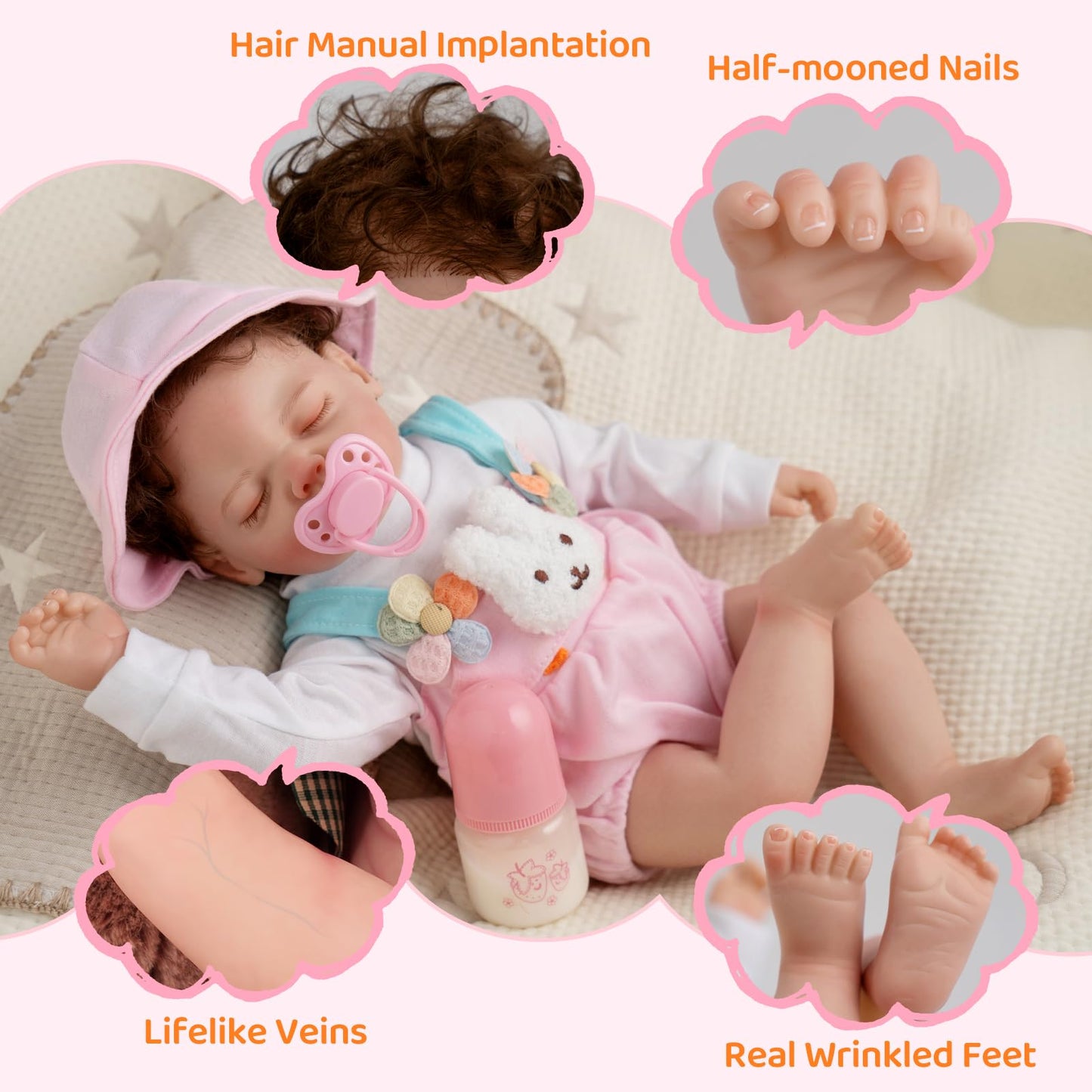 Jirachi 18- Inch Lifelike Reborn Baby Dolls, Adorable Real Life Soft Body Sleeping Baby Girl, Realistic Reborn Baby With Toy Accessories For Kids