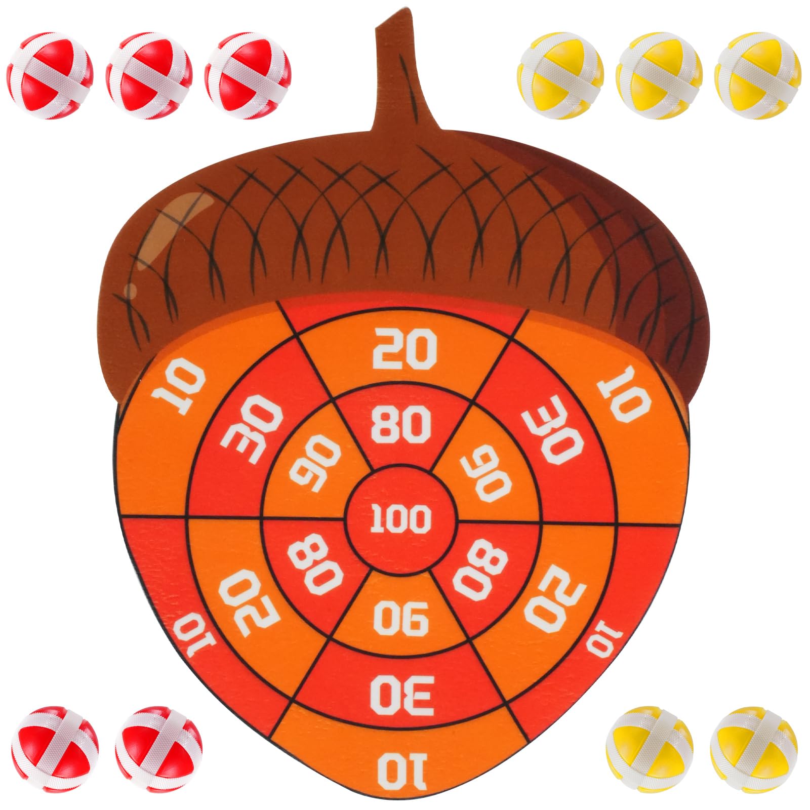 TEASIK Thanksgiving Acorn Dart Board - Fall Crafts for Kids Halloween & Thanksgiving Decorations with 10 Balls Autumn Party Wall Decor for Family Game Night (21.3x16.5 Inch)
