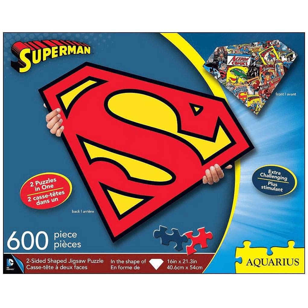 Aquarius Superman Logo 600 Piece 2 Sided Diecut Shaped Jigsaw Puzzle
