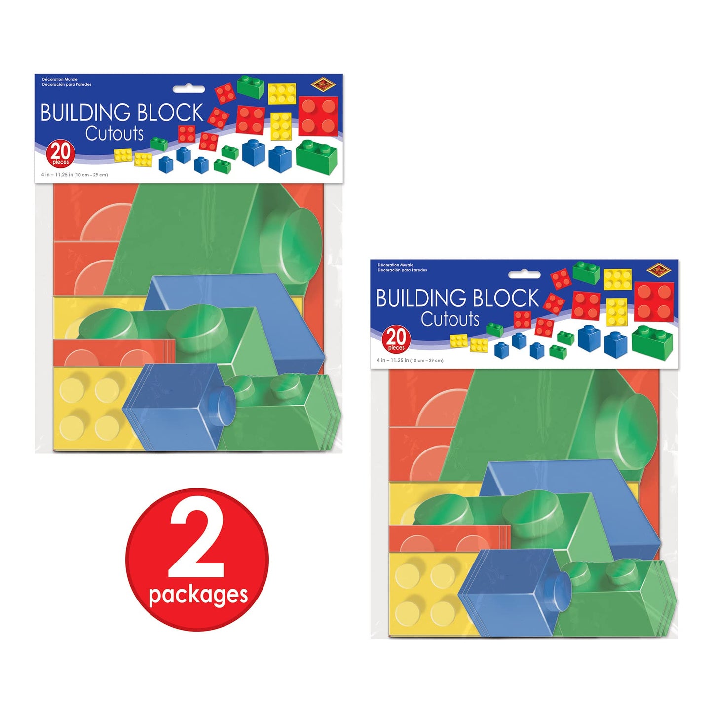 Beistle Building Blocks Cutouts - 40 Pieces, 4"-11.25", Multicolor, Paper, Model 52166