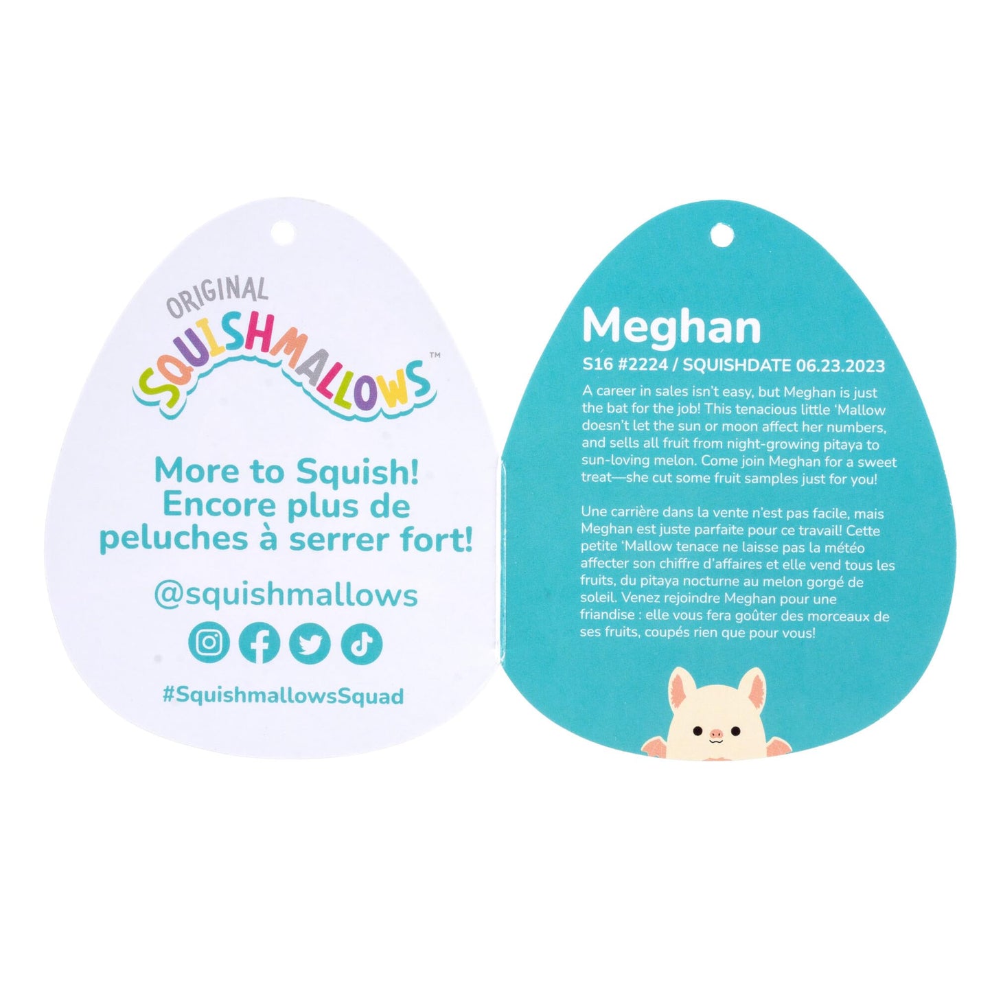 Squishmallows Original 16-Inch Plush Meghan Cream Fruit Bat - Soft Polyester Toy with Fuzzy Peach Belly