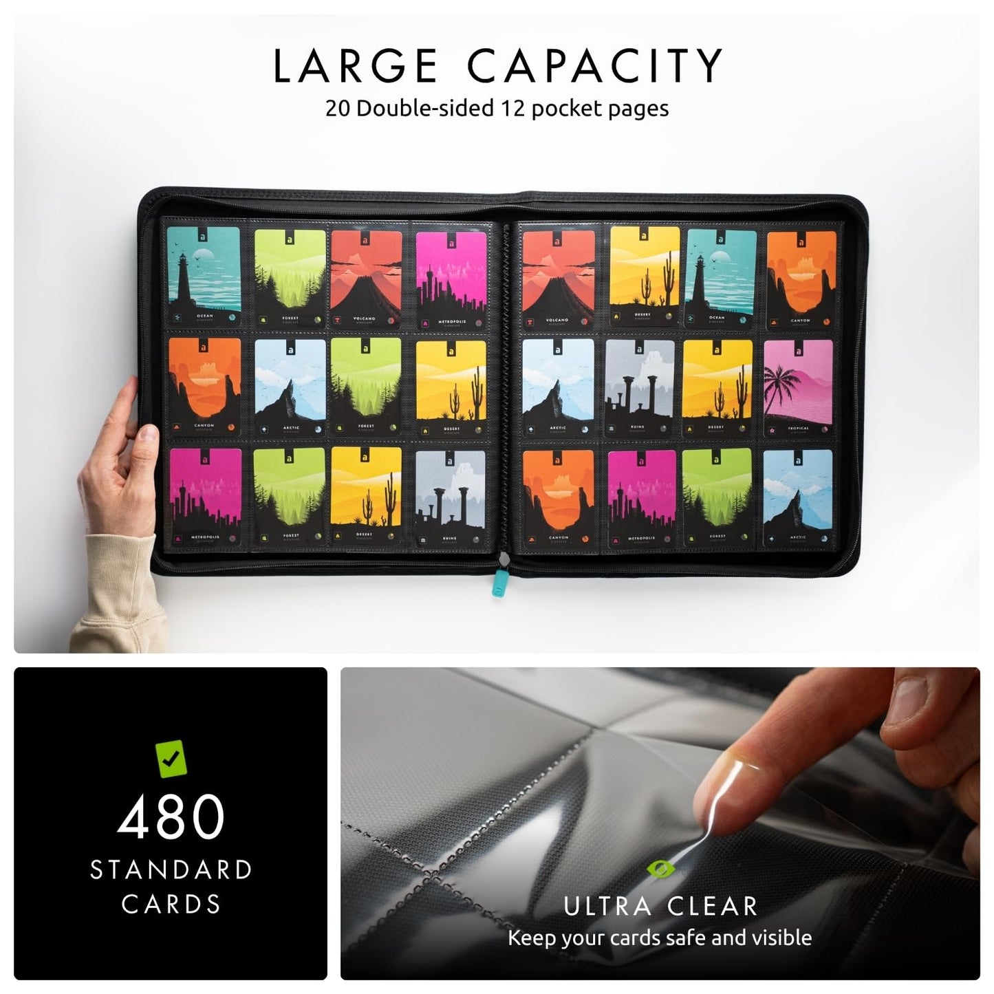 Vault X 12 Pocket Trading Card Zip Binder - 480 cards  enhanced Exo-Tec Album Material  20 Side-Loading Pages  Folder for Collectible Card Games  Sports  TCG (Teal)