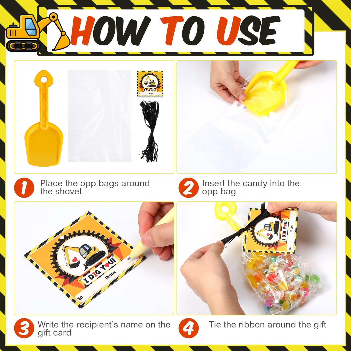 Capoda 30 Sets Back to School Gifts for Students Construction Party Plastic Shovel I Dig You Cards with Clear Cellophane Bags fo