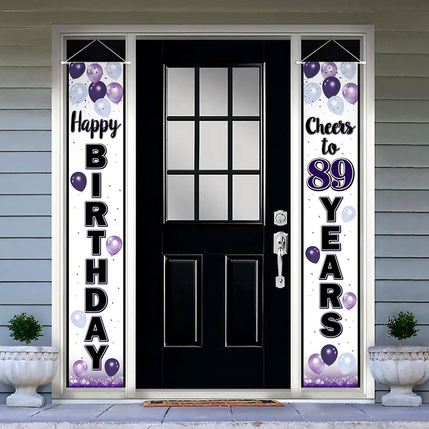 LASKYER Happy 89th Birthday Decorations,89th Purple Balloon Birthday Theme Door Hanging Banner Sign,89 Years Old Bday Party Supp