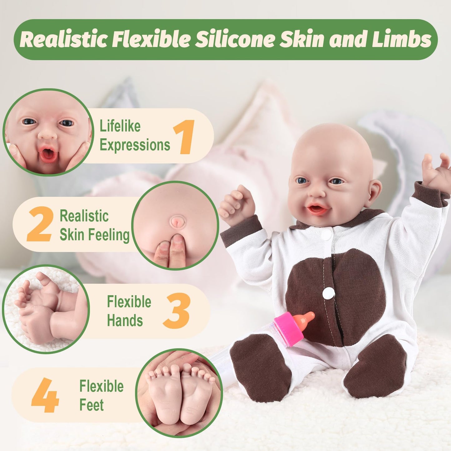 Vollence 14 Inch Full Body Silicone Baby Dolls Lifelike Realistic Premiee Babies For Kids Children Birthday Christmas Toys Prese
