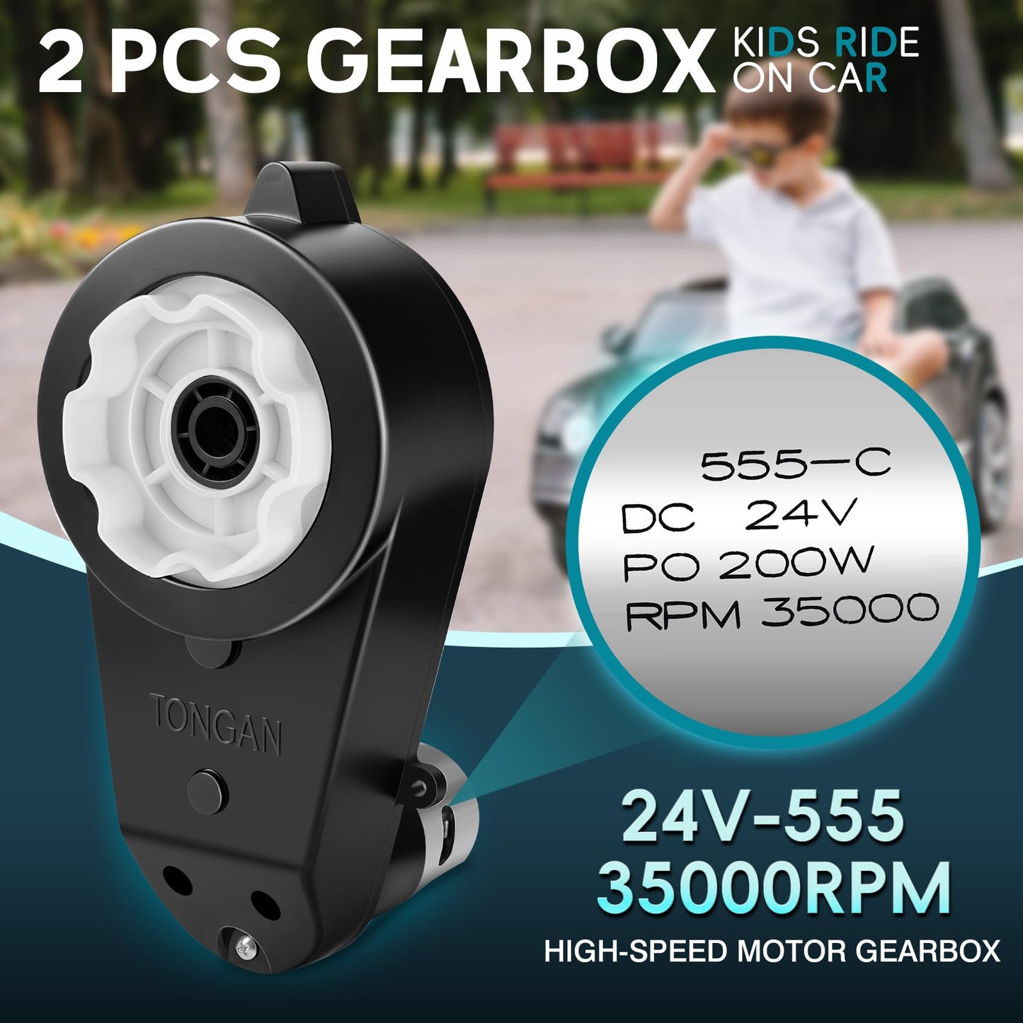 2PCS 24 Volt RS555 35000 RPM High-Speed Motor Gearbox for Power Wheels Motor Upgrade, Pair of 24V Replacement Parts for Ride On