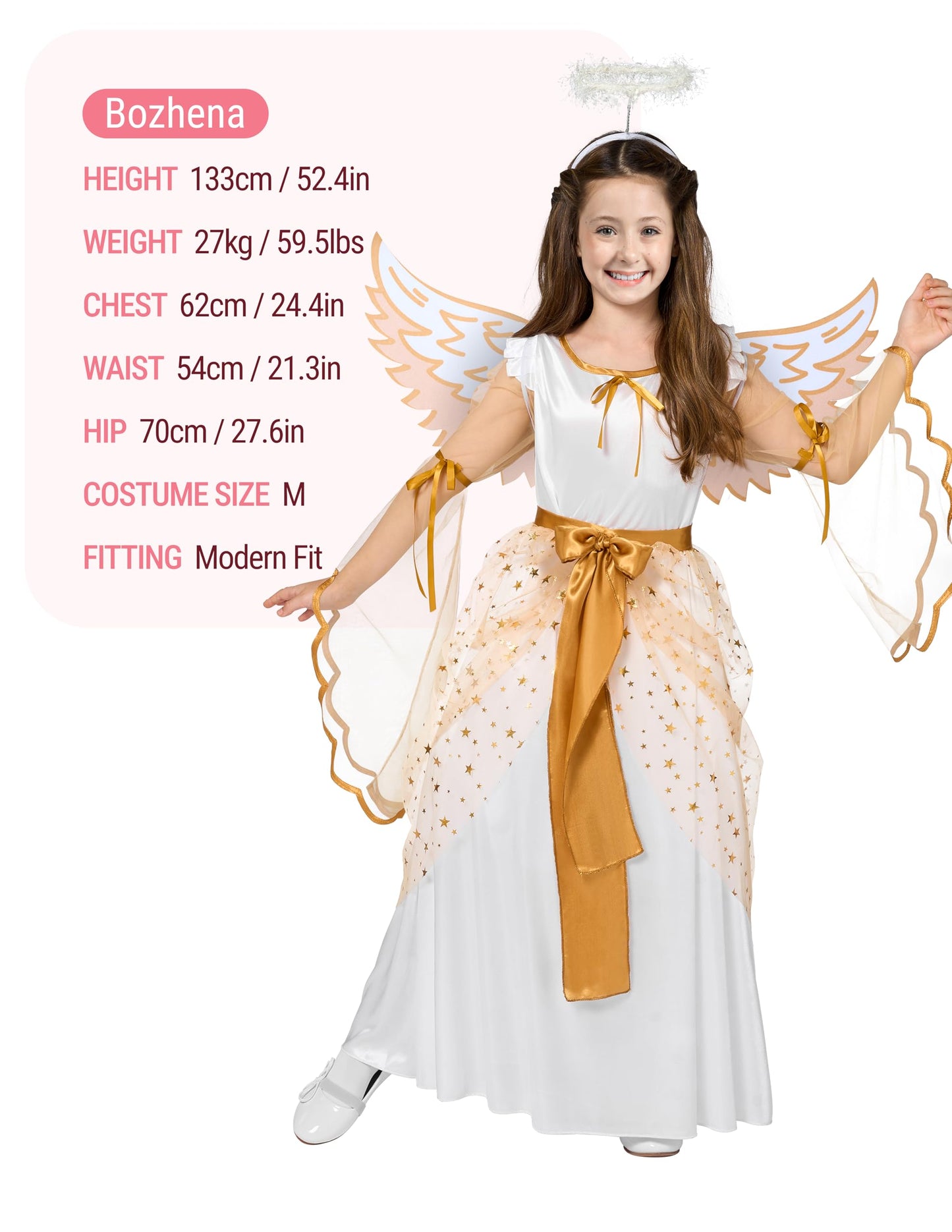 Spooktacular Creations Halloween Angel Costume For Girls, Golden White Angel Dress For Kids For Halloween Roleplay Themed Party