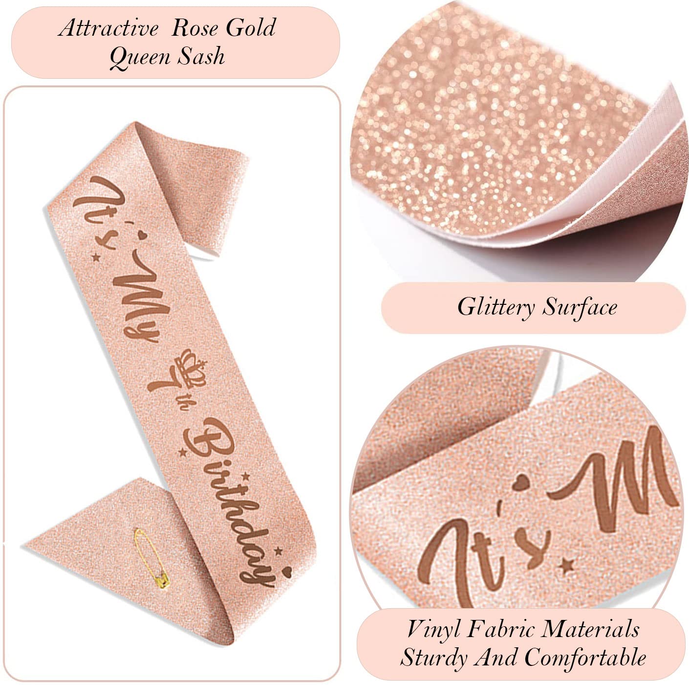 7th Birthday Decorations for Girls, Including 7 year old Birthday Cake Topper, Birthday Queen Sash with Pearl Pin, Sweet Rhinest